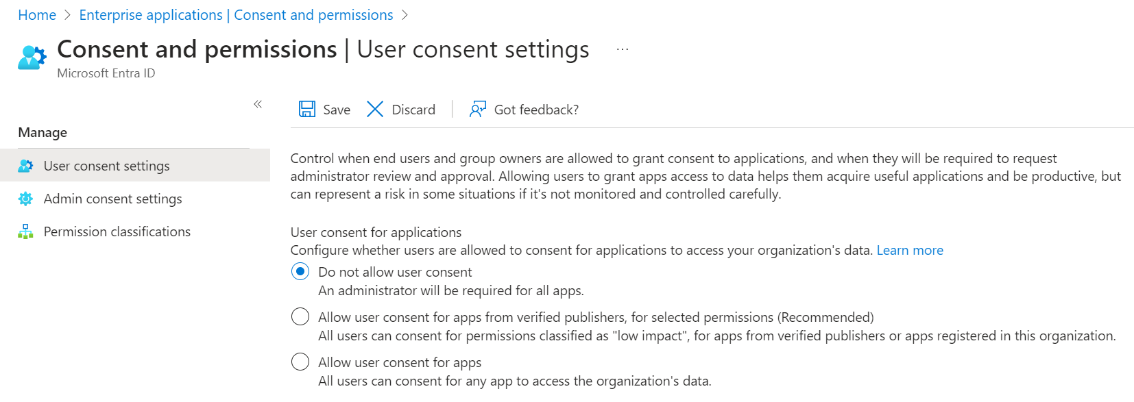 Default user consent setting in Azure AD