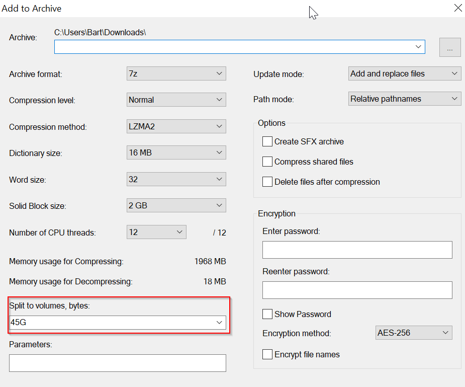 7-Zip Split Volumes