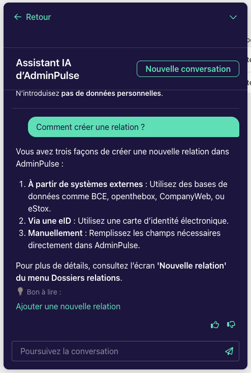 Exemple de réponse de l’assistant IA