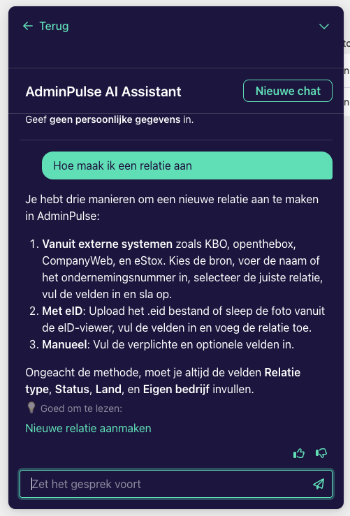 Voorbeeld van een AI-assistentantwoord