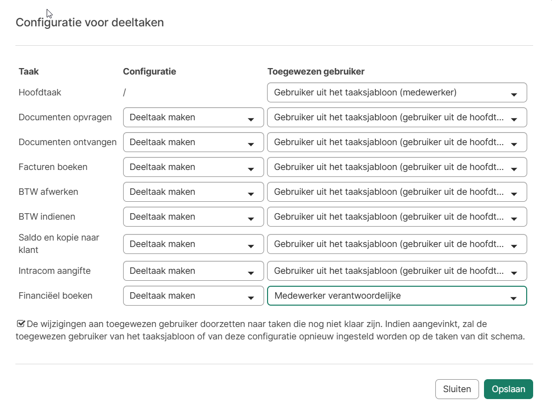 Keuze toegewezen gebruiker