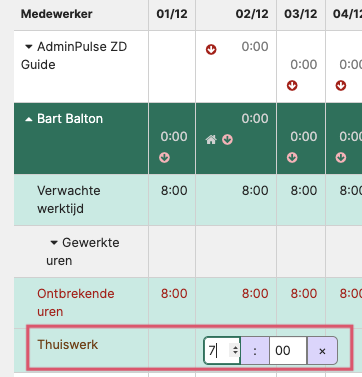 Details van thuiswerkuren per medewerker