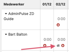 Rapport Uren per medewerker met thuiswerkicoon