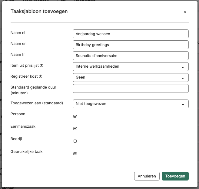 Taaksjabloon Verjaardag wensen toevoegen