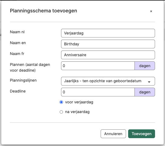 Taakschema op basis van de geboortedatum toevoegen