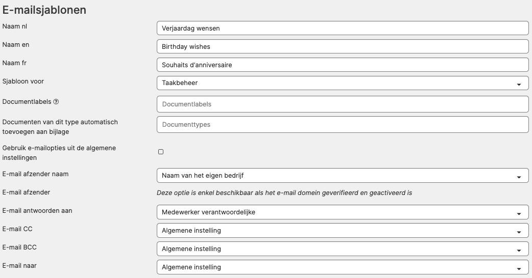 E-mailsjabloon voor een verjaardagsmail aanmaken