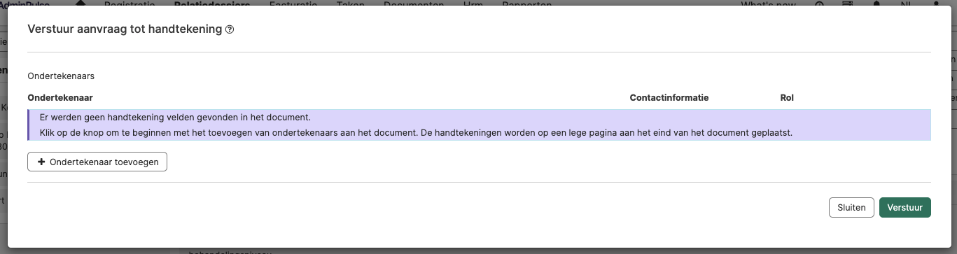 Ondertekenaar toevoegen bij het verzenden