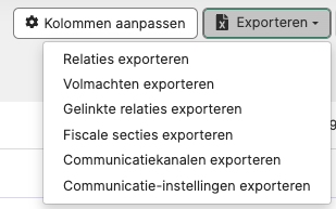 De optie Volmachten exporteren in het Relaties-scherm