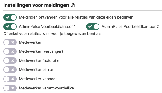Instellingen voor meldingen per eigen bedrijf