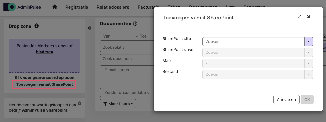Link Toevoegen vanuit SharePoint in de Drop zone