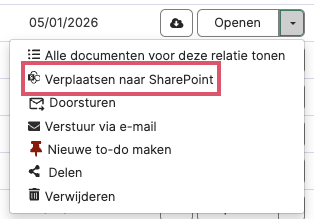 Optie Verplaatsen naar SharePoint in het actiemenu van een document
