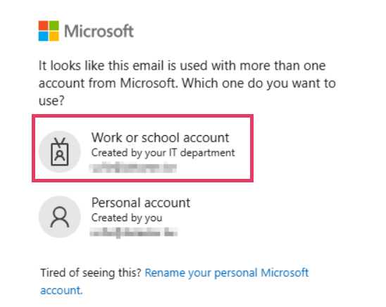 Choosing between a work account and a personal account when signing in to Microsoft