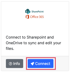 SharePoint card in Admin-Connect with the Connect button
