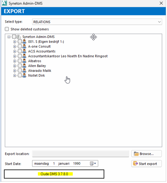 Export DMS menu